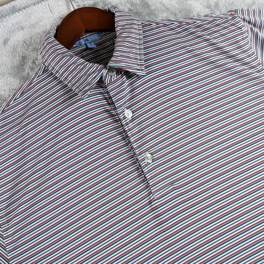 Genteal Polo Shirt Men Medium Striped  Altered Hem Golf Performance Stretch READ